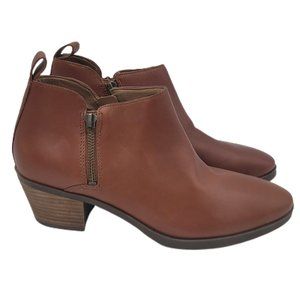 Vionic Cecily Brown Leather Side Zip Waterproof Ankle Boot Bootie NWOB Size 8.5